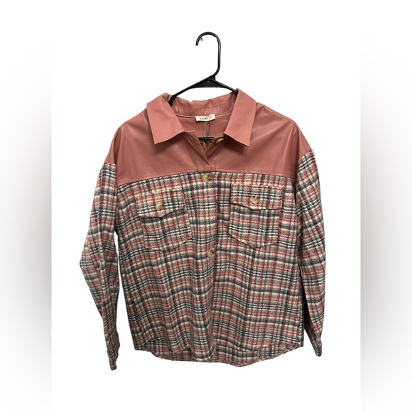 Kori Jackets & Blazers - NWT Kori Plaid Shacket w/ Faux Leather Yoke Button-Up – New With Tags – Small
